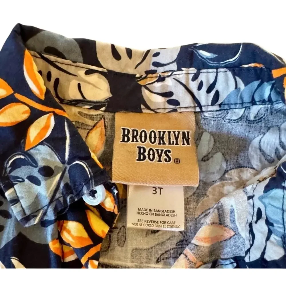 Brooklyn Boys- Kids 2 Piece Blue Leaf Print Matching Set, Size 3T